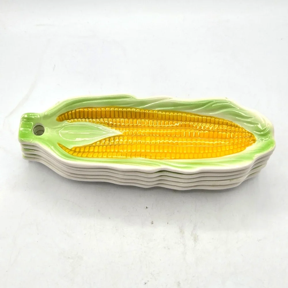Vintage Corn on‎ the Cob Serving Dishes Plates Holders Ceramic Set of 5 JAPAN